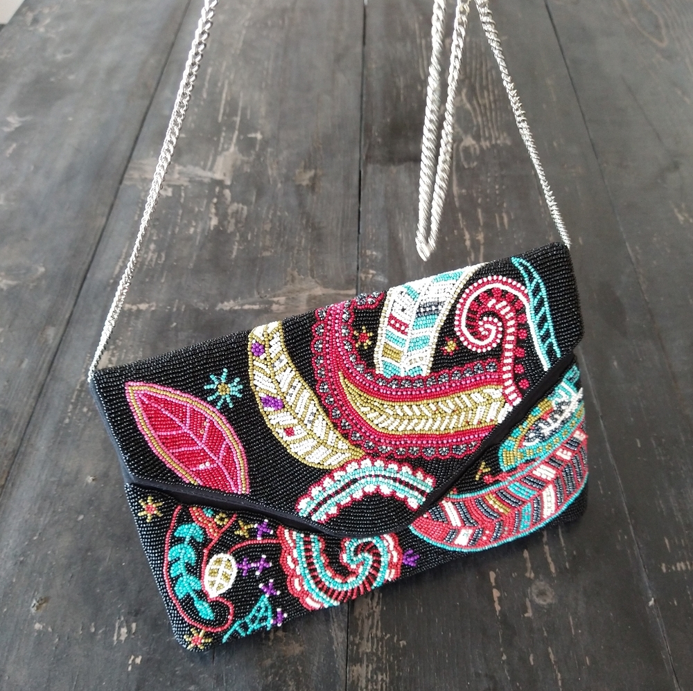 Colorful Beaded Envelope Clutch Crossbody - Picture 3 of 6